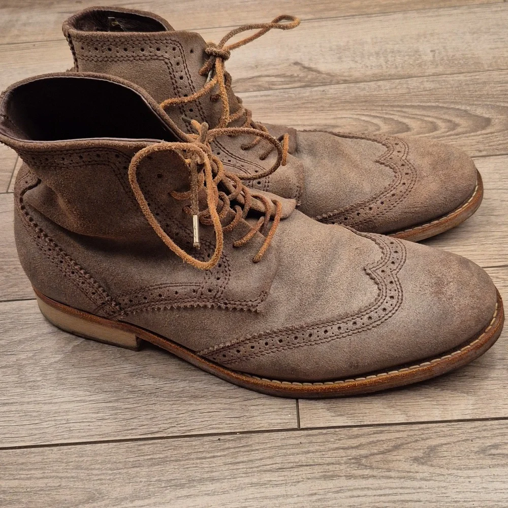 All Saints Brown Suede Brogue Lace-Up Boots